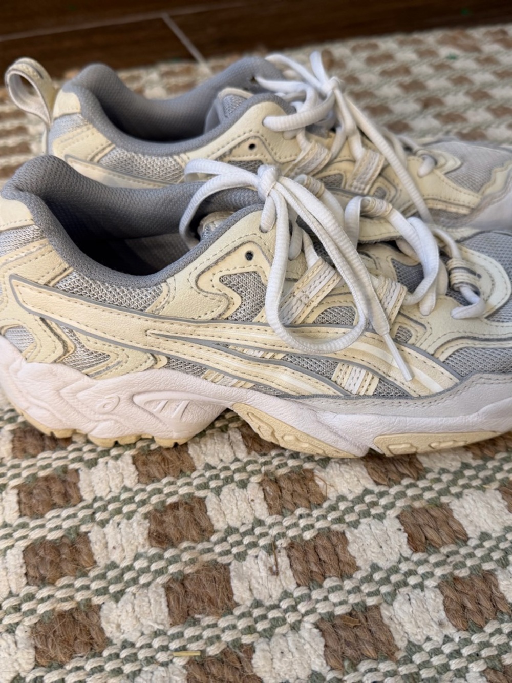 Asics Women's Cream and Light Gray Running Sneakers